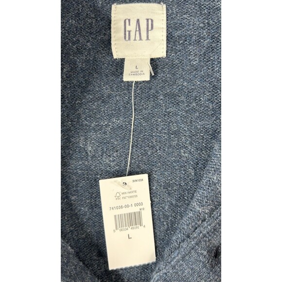 GAP Sweater Men's Large Navy Blue 1/4 Button Mock Neck Outerwear Soft Pullover - Picture 8 of 9